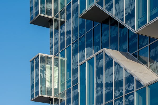 modern glass facade reflections